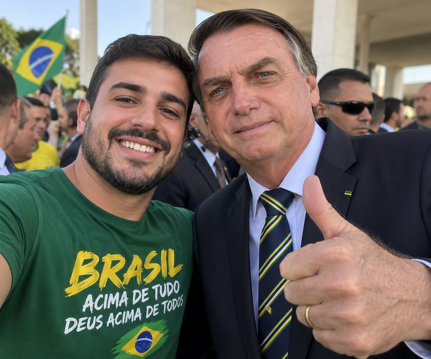 Selfie descontraída ao lado de Jair Bolsonaro, exemplo do estilo criado